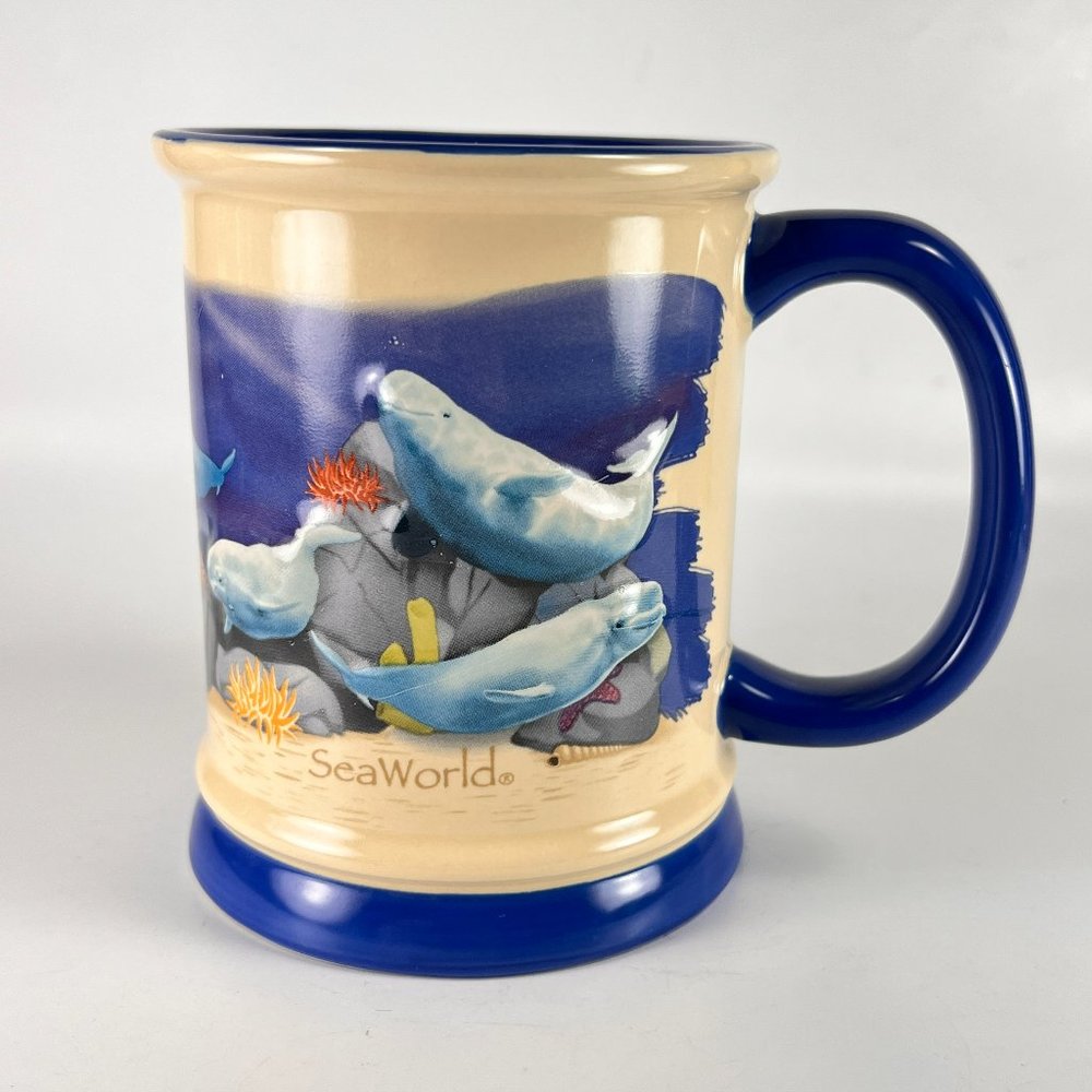 Sea World Beluga Whale Ceramic Coffee Cup Mug 12oz Beige Theme Park Souvenir